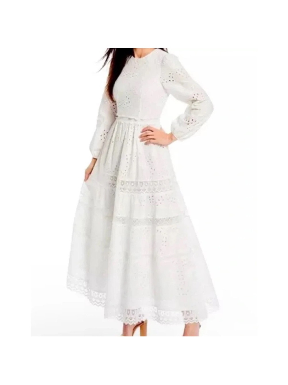 ANTONIO MELANI White Eyelet Lacs Maxi Dress. Bridal bachelorette cottagecore fem
